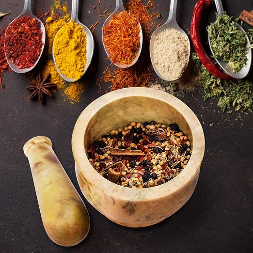 Mortar and Pestle, Made of Heavy Duty Polished Hard Stone, Natural Stone Grinder for Spices, Pastes, Herbs, Seasoning etc. (Haldi)