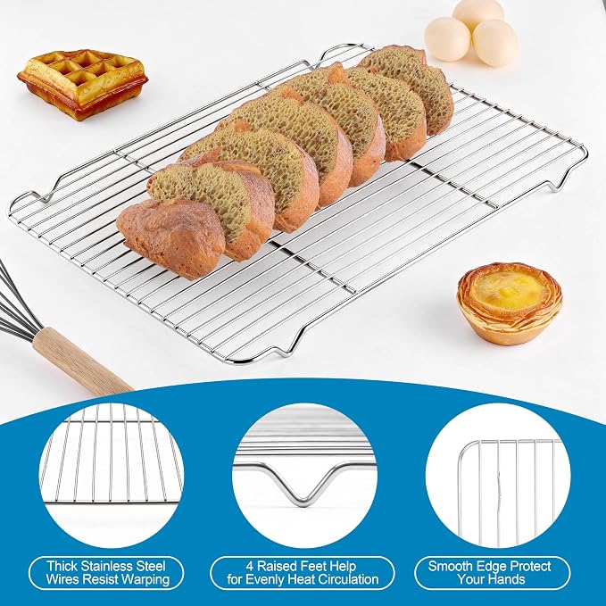 Herogo Large Stainless Steel Half Sheet Baking Pan with Rack Set, 18" x 13" x 1" Big Metal Baking Tray with Cooling Rack Set for Oven Roasting, Rust & Warp Resistant & Nonstick(1 Pans + 1 Racks)