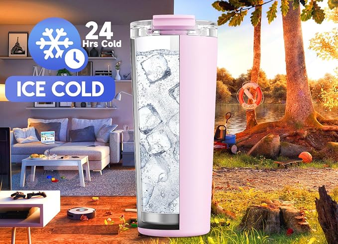 Meoky 24 oz Insulated Travel Coffee Mug: Leak Proof Lid, Blossom | Stainless Steel Coffee Tumbler, Keeps Hot for 8 Hours or Cold for 24 Hours, Fits in Car Cup Holder, BPA Free