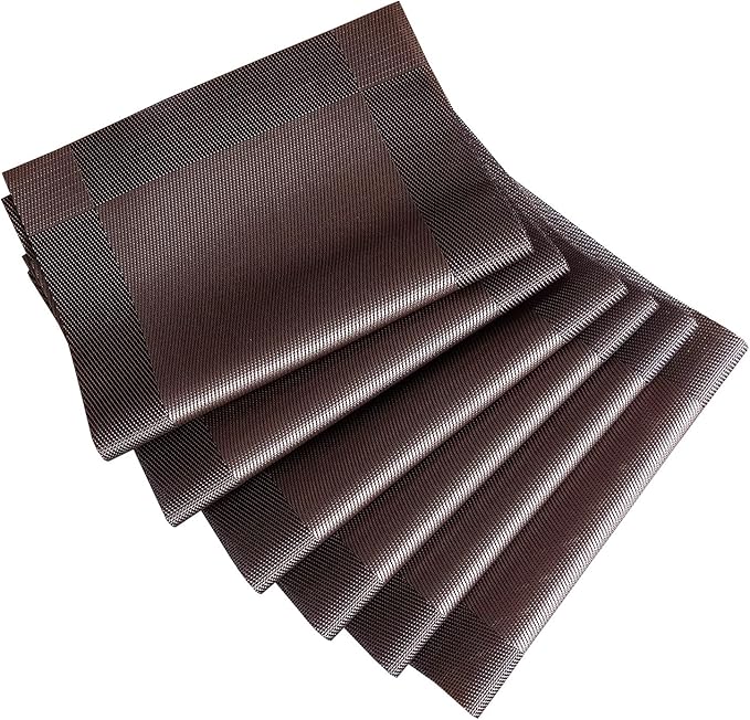 Table Placemats Dining Table Place Mats Set of 6 Heat Resistant Insulation Non-Slip Vinyl for Kitchen Dining Room 18" * 12" Brown
