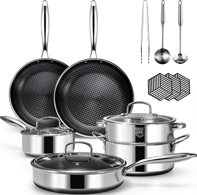 USELUCK Hybrid Nonstick Cookwre Set, frying pan,sauce pan,pot,Dishwasher-Friendly,Compatible All Cooktops.