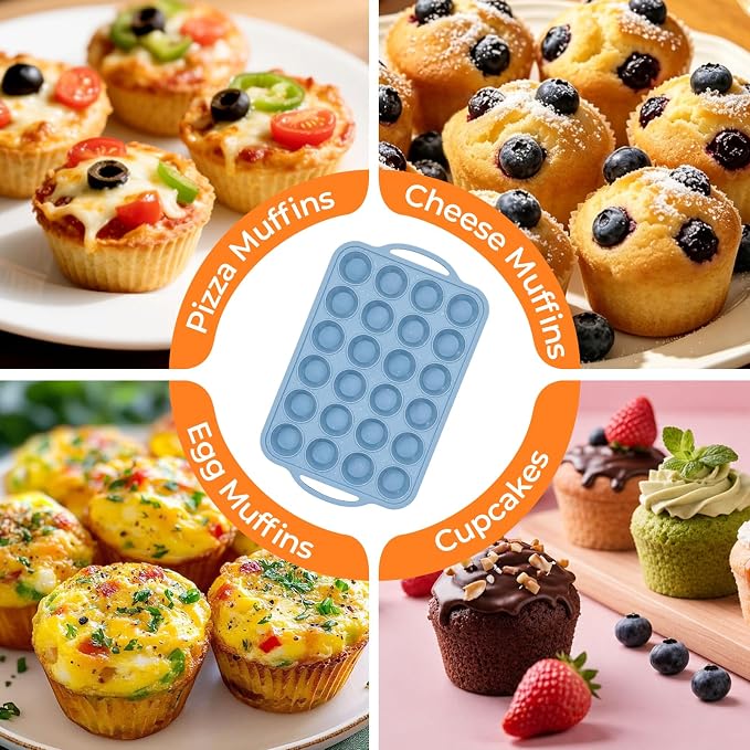 Mini Muffin Pan, Metal Reinforced Frame Cupcake Pans 24-Cup Silicone Molds | 2 Pack, BPA Free, Nonstick, Oven Dishwasher Safe, Food-Grade Silicone, Heat-resistant: -104°F to 446°F, Easy Release & Clean