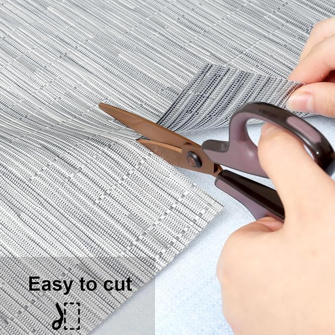 Myir JUN Placemats Set of 4 Kitchen and Dining Table Placemats | Vinyl Placemats Place Mats Indoor/Outdoor Set of 4 Washable Table Mats Non-Slip Place mats for Dining Table, Silver