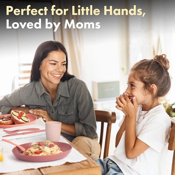 FOODLE Wheat Straw Dinnerware Set - Non-Toxic Kids Plates and Bowls Sets | BPA-Free & Safety Tested - Dishwasher, Microwave Safe Dishes - Easy to Clean - College Dorm Room Essentials for Girls - For 4