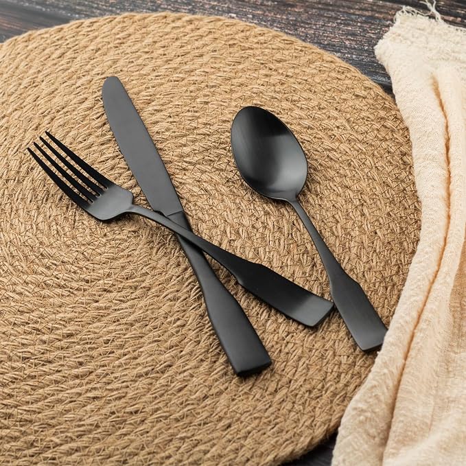 Alata Kate Black Satin 20-Piece Silverware Set, Service for 4, Stainless Steel Flatware Set, Matte Polished Cutlery Set, Dishwasher Safe