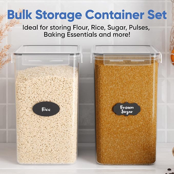 Chef's Path Extra Large Airtight Food Storage Containers with Lids, Pack of 2, 6.5L, 220Oz, Airtight Kitchen and Pantry Bulk Canisters for Flour, Sugar, Rice, and Baking Supplies - Transparent