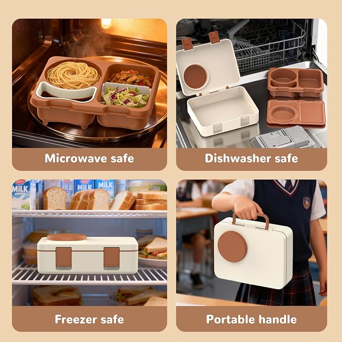 Bento Box for Kids, Leakproof Kids Lunch Box with 8.5OZ Thermo Food Jar & Lunch Bag, 3-4 Compartments Toddler Insulated Lunch Box for Girls, BPA Free Lunch Containers for School Daycare