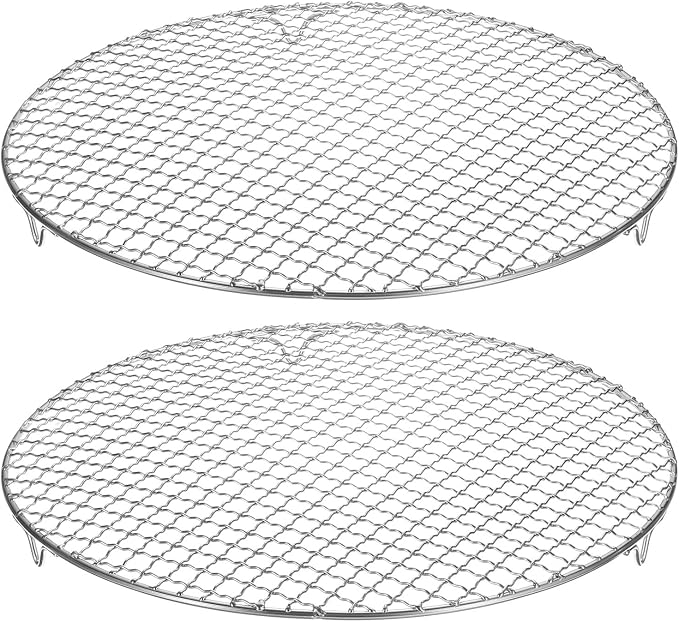 HARFINGTON 2pcs Round Cooking Rack 13.8-inch 201 Stainless Steel Cross Wire Barbecue Grill Net with 20mm Legs for Cooking Baking Steaming BBQ