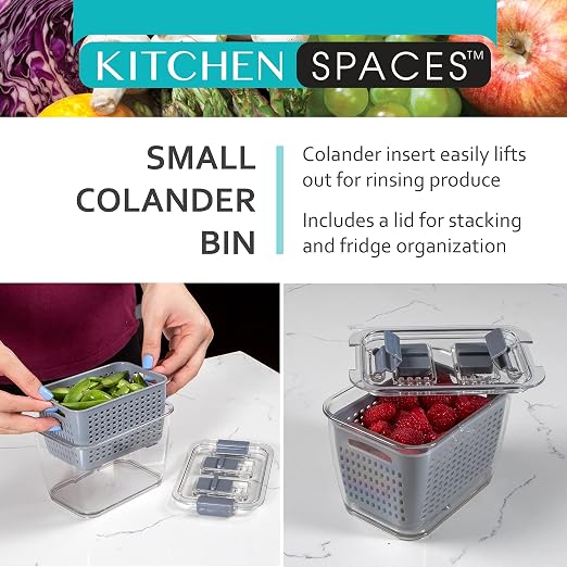 Kitchen Spaces Small Colander Stackable Food Storage Bin, Grey