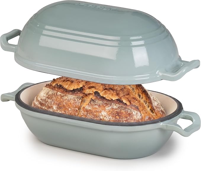 Enameled Cast Iron Dutch Oven for Sourdough Bread Baking,11 x 7 Inch Oval Cast Iron Bread Pan with Lid,Dutch Oven for Homemade Sourdough Baking,5 QT Meatloaf Pan,Oven Safe
