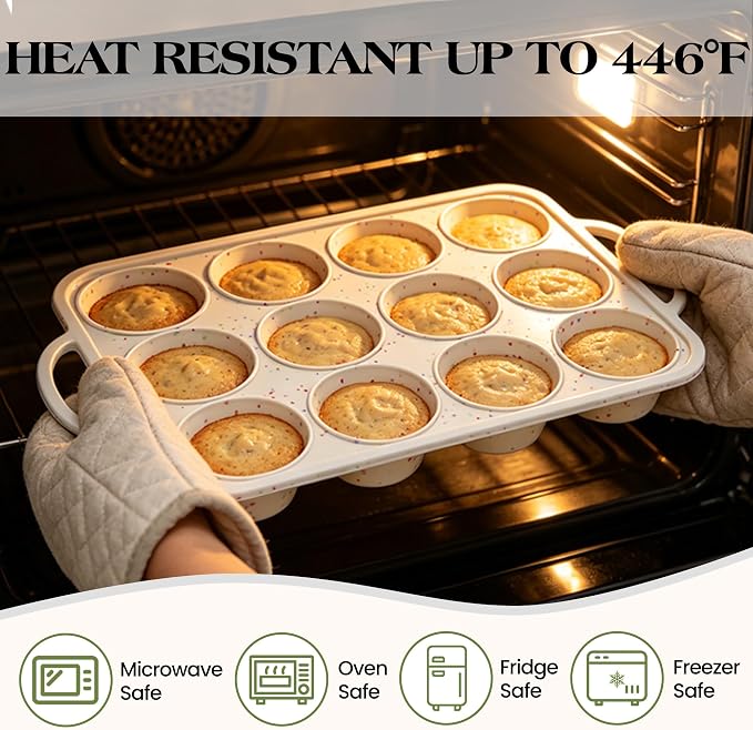 2 Pcs Silicone Muffin Pan with Metal Frame Nonstick 12 Cup Regular Size Cupcake Pan Silicone Muffin Tray for Baking Egg Bites Muffins Cupcakes Gifts for Mom Home Baker Kitchen (Cream) | Metal Frame, Nonstick, For Baking Egg Bites Muffins Cupcakes, Gift...
