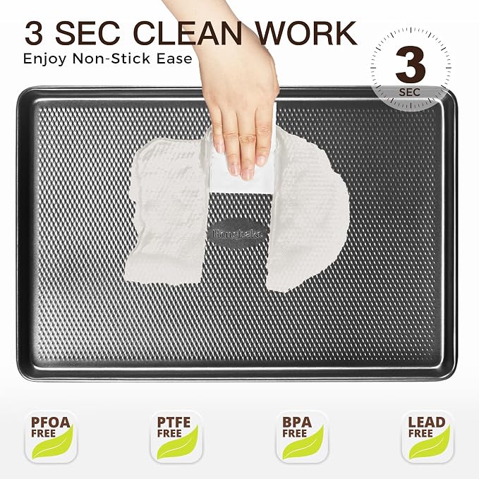 2 Pack Jelly Roll Pan Set 15x10, Cookie Sheets for Baking with Diamond Texture, Baking Sheets Non Stick, Non Toxic Oven Trays for Cooking, Heavy Duty 57% Thicker Carbon Steel, Dark Gray