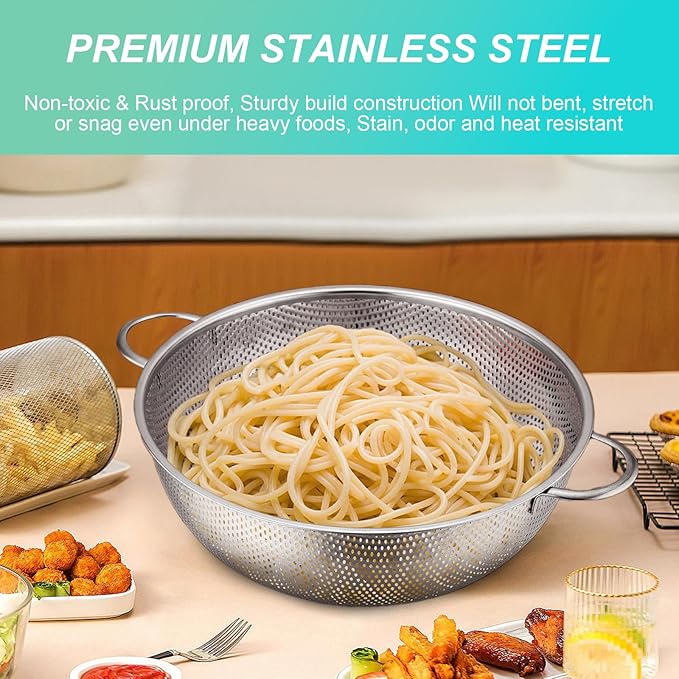 Stainless Steel Colander, 3-Quart Micro-Perforated Metal Colander Strainer with Handle for Kitchen/Draining Pasta/Rinsing Vegetables Fruits,Dishwasher Safe - 8.8 Inches