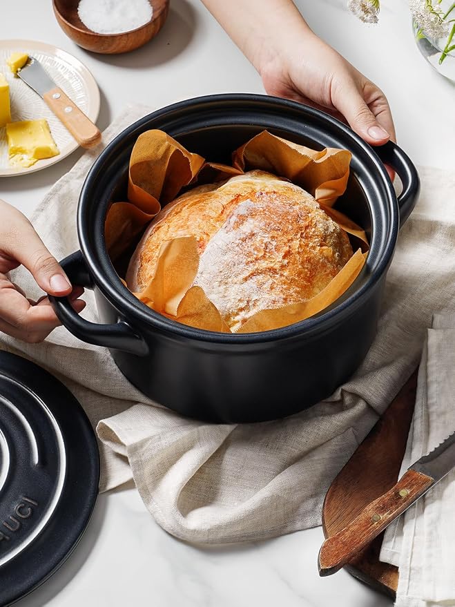 LE TAUCI 3 QT Ceramic Bread Baker with Lid for Sourdough, Covered Bread Baking Pot with Natural Steam Retention, High-Fired Stoneware, Oven Safe to 500°F, Midnight Blue