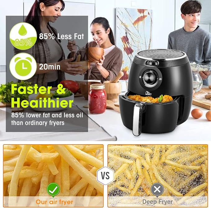 Air Fryer 5.8QT/5.5L, Uten 1700W AirFryer High-Power Electric Hot Temperature Control & Timer Knob, Non Stick Fry Basket, Dishwasher Safe, Apply to Party, Afternoon Tea, Black | Large Capacity 5.5L, 30 Minute Timer, Roast, Bake, Reheat, Nonstick & Dish...