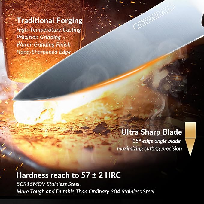 8 Inch stainless steel chef's knife with Innovative Safety Notch | Forged 5CR15MOV High Carbon Stainless Steel,Ultra Sharp Vegetable &Meat Cleaver with Ergonomic Wood Handle for Pro Chefs
