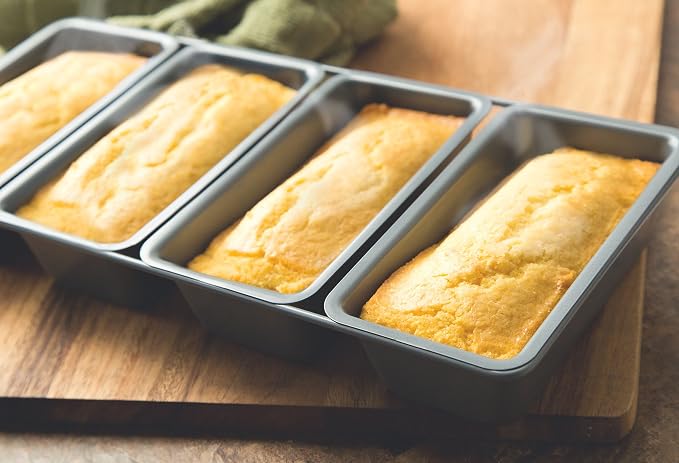 Fox Run Loaf Pan, Linked Non-Stick Mini Bread Pans, with 4 Connected Wells | Make 4 Mini Loaves At Once | Easily Release Nonstick Bread Pan | Consistent Results | Small Loaf Pan | Sourdough Bread Baking