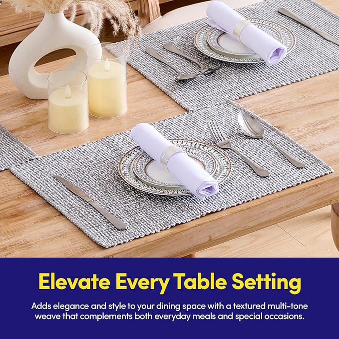 Sweet Home Collection 100% Cotton Placemats for Dining Room Rectangle Two Tone Woven Fabric 13" x 19" Soft Durable Table Mat Set, Set of 4, Gray