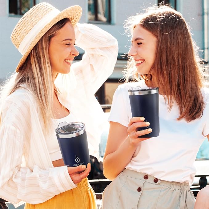 Ideus 20 oz Tumbler, Travel Coffee Mug with Splash Proof Sliding Lid, Double Wall Stainless Steel Vacuum Insulated Coffee Mug for Home and Office, Keep Beverages Hot or Cold, Navy blue