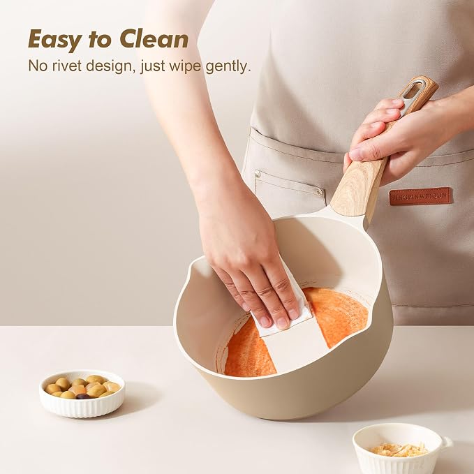 SENSARTE 2.0 & 3.0 Quart Ceramic Sauce Pan Sets with Lid, Cooking Pots Set, Nonstick Saucepan Set with Pour Spout, Small Kitchen Pot, Non toxic Saucepot, Induction Comptable, PFOA PTFE PFAS PFOA Free
