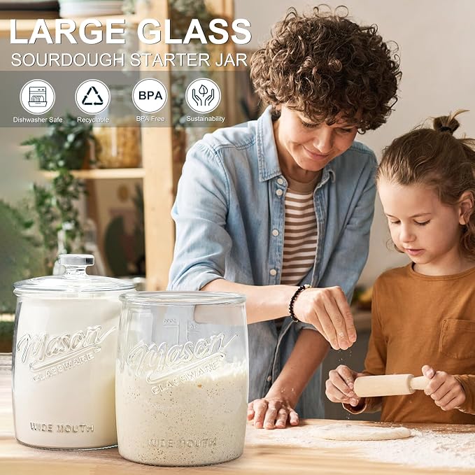 1 Gallon Glass Cookie Jar, Airtight Lid & Wide Mouth Mason Jar | Large Apothecary Jar for Sugar,Candy, Rice, Flour, Dog Treat & Pantry Organization. BPA-free Glass, Leak-proof Seal, Reusable