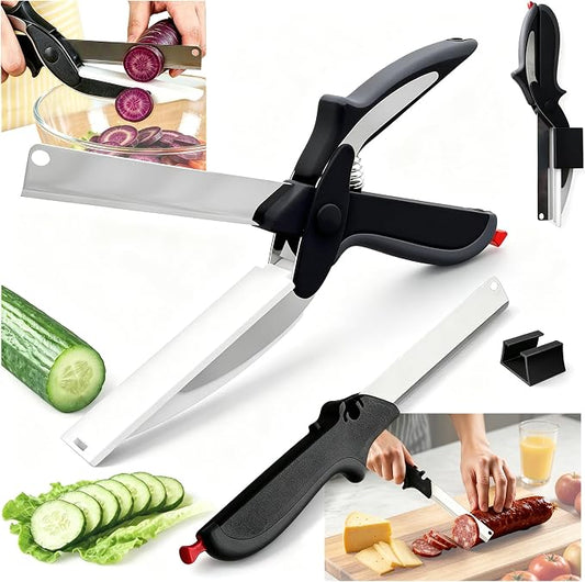 2-in-1 Kitchen Scissors with Cutting Board,Salad scissors. | Detachable Blades.Safety Lock, Dishwasher Safe Portable food cutter sharp slicer for vegetable, fruit, meat, light meal.