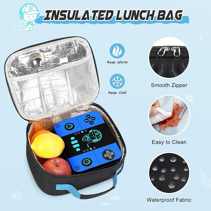 Backpack for School Boys, Cool Luminous Gamer Boys Schoolbag | with Lunch Box & Pencil Case Set for Kids Teens Elementary Middle School, Bookbag Glow In The Dark
