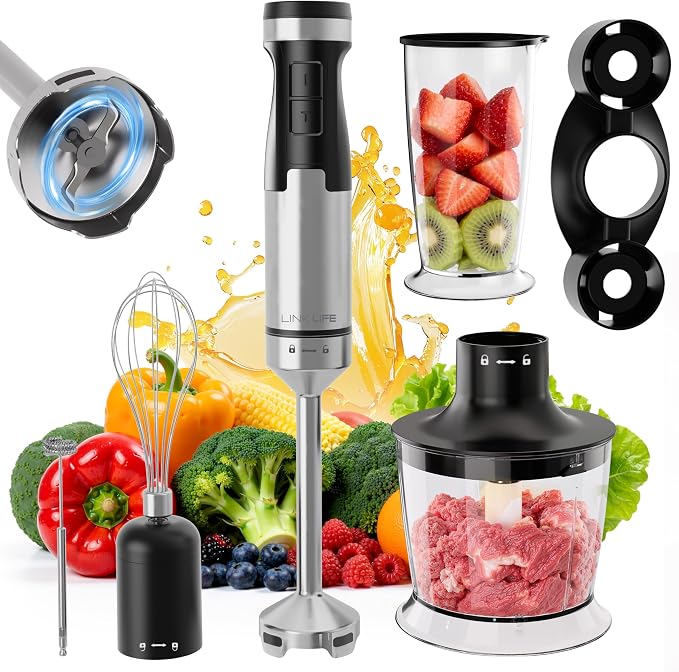 1200W Immersion Blender Handheld, 5-in-1 Variable Speed | Hand Blender Stick with Whisk Chopper Milk Frother Mixing Cup and Storage Rack for Kitchen Soup, Purees and Smoothies