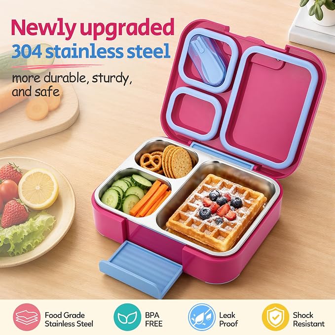 Kids Stainless Steel Bento Lunch Box Adult Girl Food Container Set with Bag | Stainless Steel Bento Lunch Box Kids Container Set Girls Boys Teens with Insulated Lunch Bag and Ice Pack for School Office