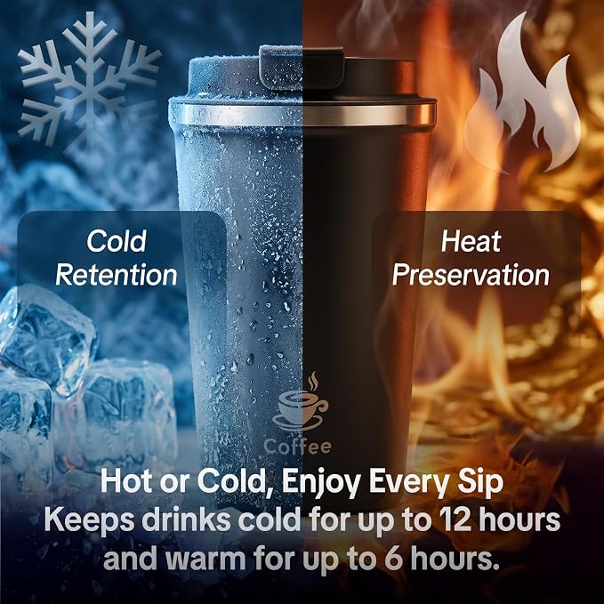 17oz Travel Coffee Mug ,Leakproof Vacuum Coffee Cup Insulated Tumbler | 304 Stainless Steel, Double-Wall Vacuum Insulated, Leakproof, Fits Hot & Cold Drinks Car Cup Holders, Travel, Office