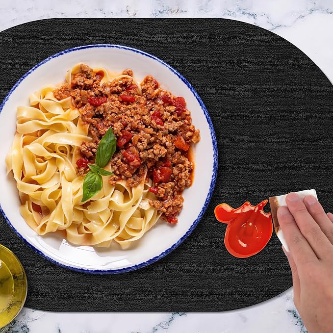 Placemats for Dining Table Set of 4 Non-Slip, Heat Resistant Leather Placemat Double Layer, Waterproof Table Mats Easy to Clean for Kitchen Dining Room Coffee Office Table, Black