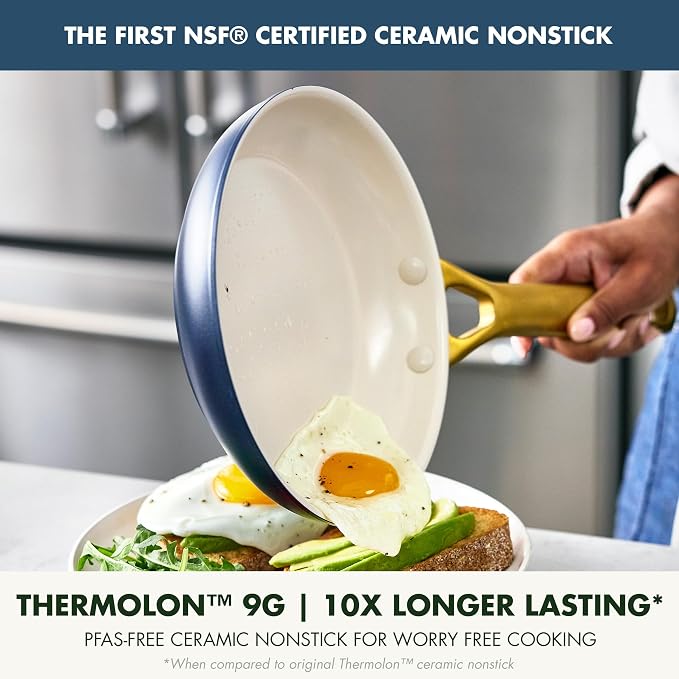 GreenPan Nonstick Reserve Pro 8" Frying Pan, NSF Certified Ceramic, Hard Anodized PFAS-Free Skillet, Stainless Steel Handles, Oven & Dishwasher Safe, Twilight Blue