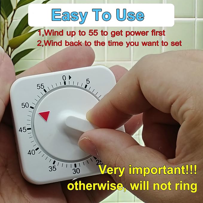 Square 60 Minute Mechanical Kitchen Timer, Easy to Use Visual Cooking Timer with Strong Magnet and Loud Alarm, Manual Countdown Timer for Classroom, Home, Study and Cooking (2 Pack)