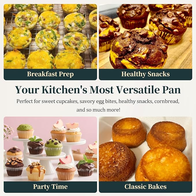 12-Cup Mini Silicone Muffin Pan with Reinforced Steel Frame,Metallic Silver | Regular Size Cupcake Pan, BPA Free Silicone Muffin Tray, Reinforced Steel Frame for Stability, Easy Baking & Cleanup, 2Pk