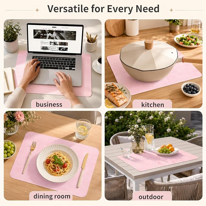 Maxpearl Faux Leather Placemats Set of 4, Easy to Clean, Peachy Pink | Waterproof - Heat Resistant - Non Slip - Wipe Clean Dining Table Place Mats, Suitable for Indoor & Outdoor Use, 17''×12''