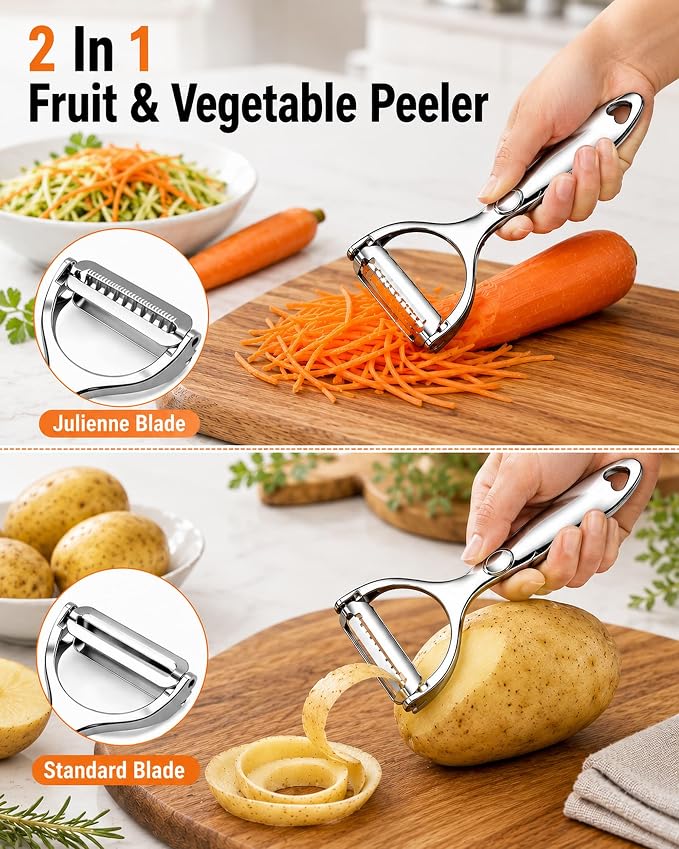 Ultra Sharp Vegetable Peeler for Kitchen, Easy Peel & Shred | 420J2 Steel Multifunctional Y-Shaped Peeler Smoothly Peels Potatoes, Carrots, Cucumbers And Fruit, Non-Slip Handle Rust-Proof