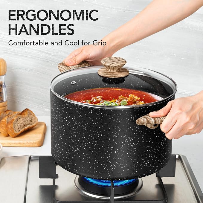 MICHELANGELO 8 Quart Stock Pot with Lid, Nonstick Cooking Pots, 8 Qt Soup Pot with Lid, Large Induction Pots for Cooking, Stockpot with Healthy Coating