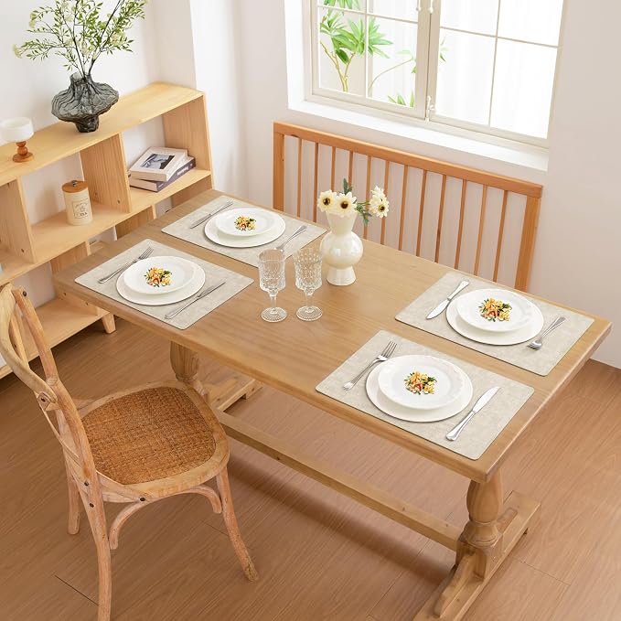 FROMHEART Faux Leather PU Placemats Set of 8 (Beige,11.8" x 17") | Waterproof,Heat/Oil Stain-Resistant Table Mat–Reversible,Non-Slip,Easy to Clean Place Mats for Kitchen,Dining,Indoor/Outdoor