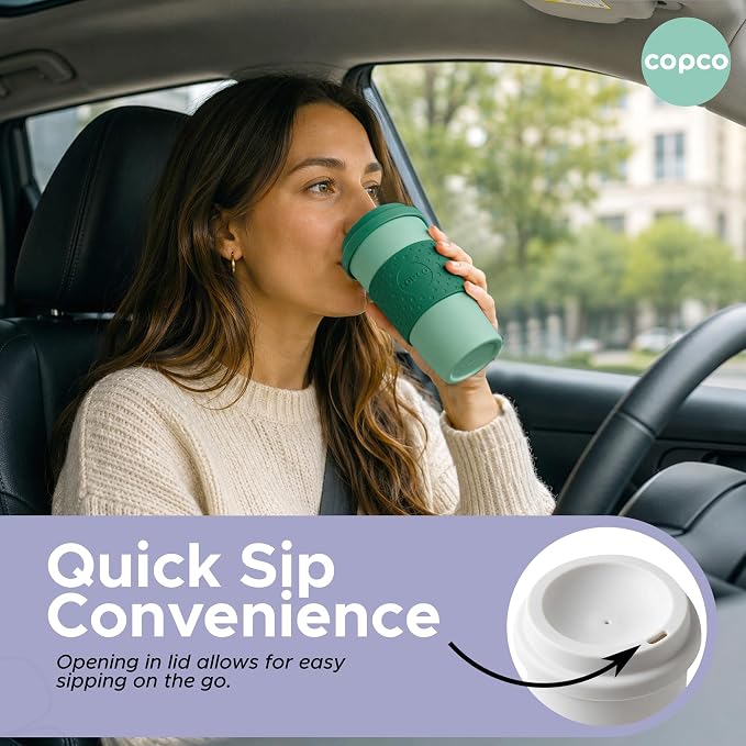 Copco Acadia 16oz Travel Mug, Set of 4 - Double Wall, Green & Purple | Spill-Resistant Lid, Ergonomic Design, Comfortable Handling, Ideal For Daily Commutes & On-The-Go Beverages