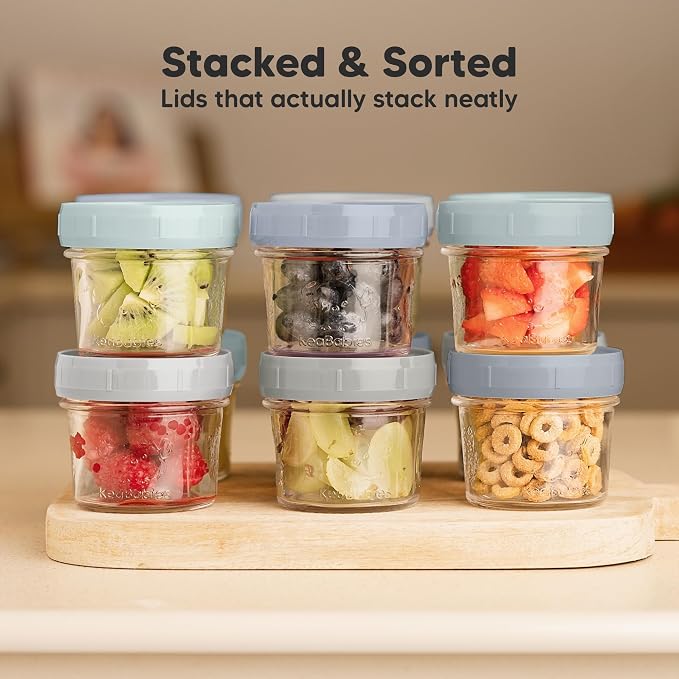 KeaBabies 12pk 4oz Glass Baby Food Containers with Lids, Leak-Proof (Slate) | Microwavable Small Glass Jars, Baby Purees, Toddler Snack Storage Containers, BPA-Free, Dishwasher-safe, Freezer Safe