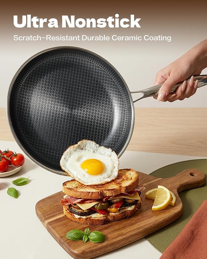 USELUCK Hybrid Nonstick Cookwre Set, frying pan,sauce pan,pot,Dishwasher-Friendly,Compatible All Cooktops.