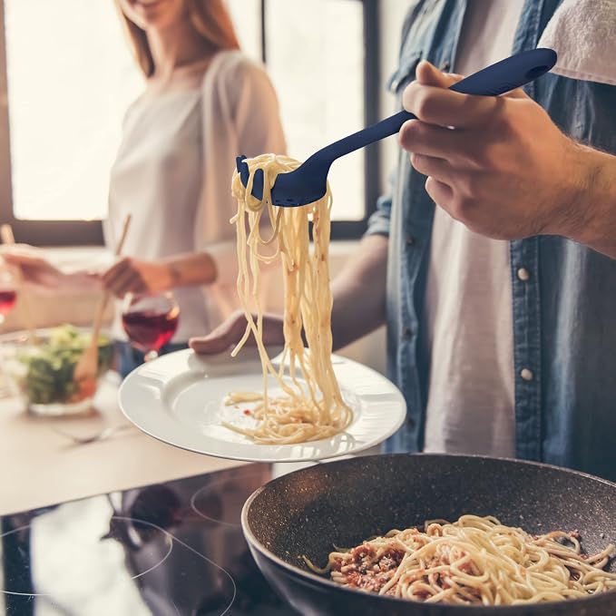 GIR: Get It Right Silicone Pasta & Spaghetti Spoon - 13-In Slate Modern - Heat-Resistant Silicone Ladle & Pasta Fork - Gentle on Nonstick Surfaces