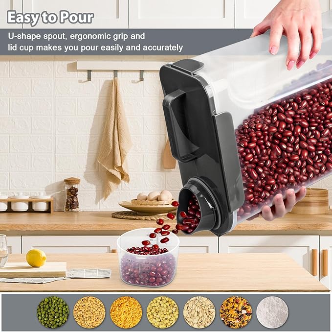 Rice Storage Containers, Rice dispenser with Pouring Spout Portable Handle for Flour, Pasta, Grain and Baking, Pet Dog Cat Bird Food Container 20 LB Grey