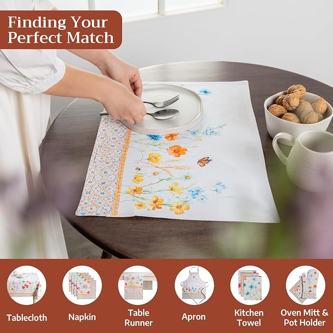 Maison d' Hermine Placemats Set of 4 Reusable 100% Cotton (13"x19") | Cloth Place Mats Washable Table Mats for Kitchen Dining Party Wedding Hotel Home Restaurant Spring Summer - Summer Whisper
