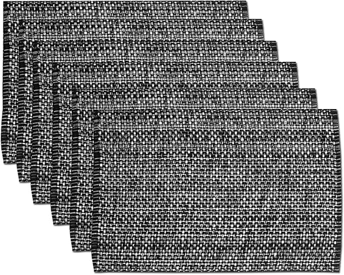 Sweet Home Collection 100% Cotton Placemats for Dining Room Rectangle Two Tone Woven Fabric 13" x 19" Soft Durable Table Mat Set, Set of 6, Black