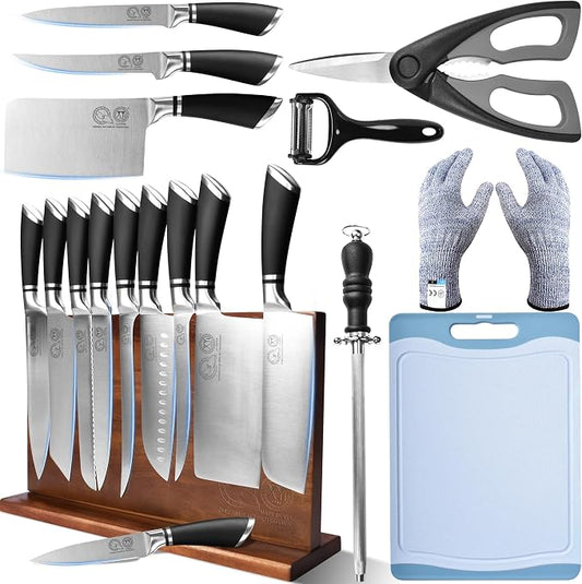 XYJ 13-Piece Chef Knife Set with Magnetic Knife Block, Kitchen Tools | Professional Knife Sets for Master Chefs,Meat Cleaver Butcher for Camping