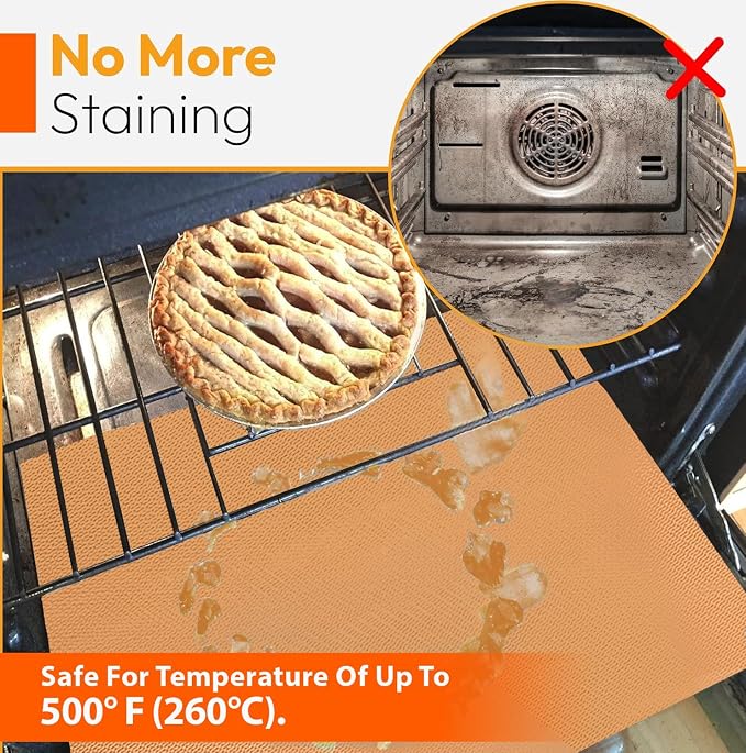 Oven Liners for Bottom of Oven - 17"x 25" Large Heavy Duty Non-Stick 2 Pack | Resistant to 500°F, BPA & PFOA Free, Reusable, Fits Electric, Gas, Toaster, Microwave Ovens & Grills, Spill Guard, Copper