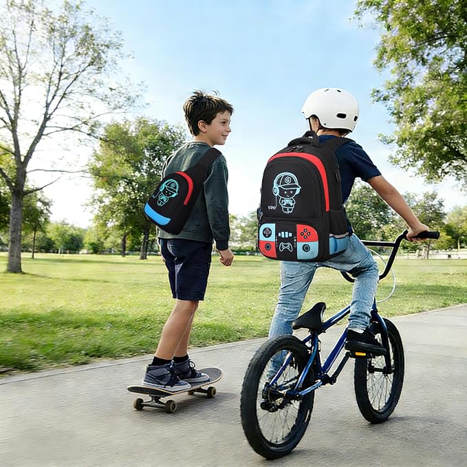 Backpack for School Boys, Cool Luminous Gamer Boys Schoolbag | with Lunch Box & Pencil Case Set for Kids Teens Elementary Middle School, Bookbag Glow In The Dark