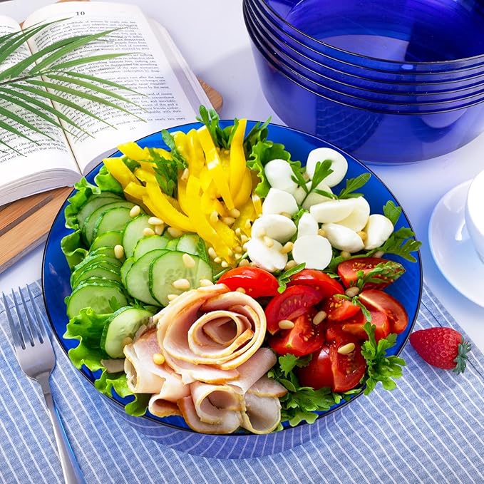 8 Pack Clear Blue Bowls for 4th of July | 128oz Heavy Duty Disposable Plastic Bowls, Perfect for Party Snack, Salad, Candy, Pool Party & Buffet
