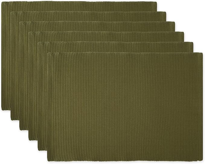 DII Basic Everyday Ribbed Tabletop 100% Cotton, Placemat Set, 13x19, Sage, 6 Piece